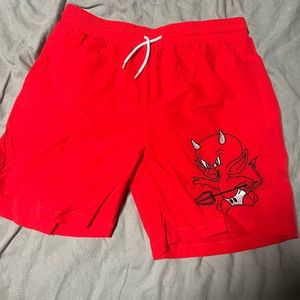Take To The Grave mens baby devil swim/athletic drawstring shorts
